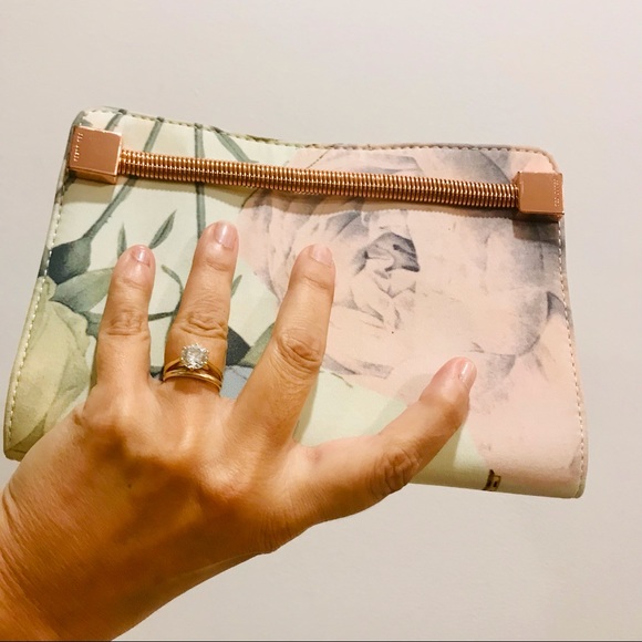 Ted Baker Handbags - Ted Baker multicolor floral fabric and rose metal clutch. Good used condition.